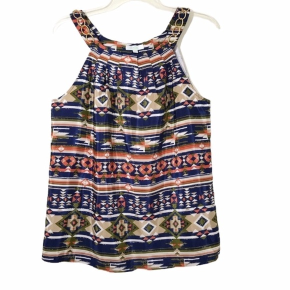 JADE Melody Tan Geometric Print Sleeveless Top Chain Detail - Picture 1 of 11